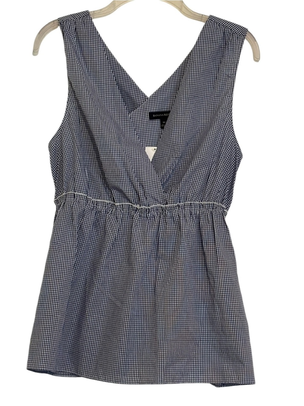 Banana Republic Sleeveless V-Neck Gingham Peplum Top - Navy & White